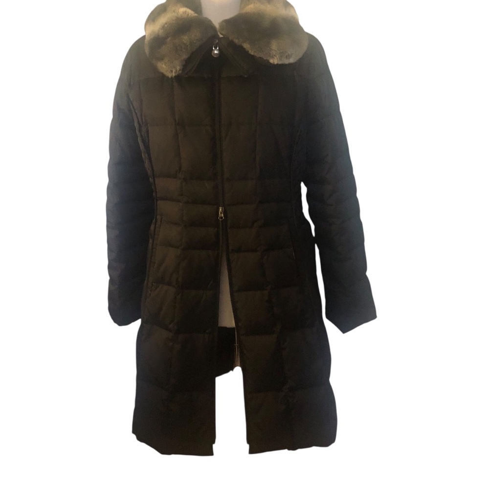 Laundry by Shelli Segal quilted down coat zip front detachable collar pockets